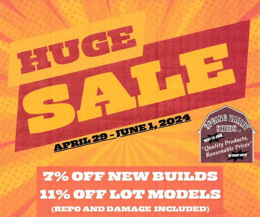Martin's Mini Barns Iowa Spring Valley Sheds Sale April May 2024